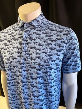 Awesome mens medium IBKUL polo shirt with car pattern